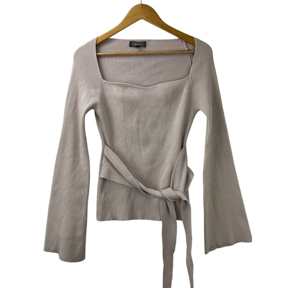 Anthropologie 4Sienna Women's M Ribbed Square Neck Long Sleeve Sweater Beige
